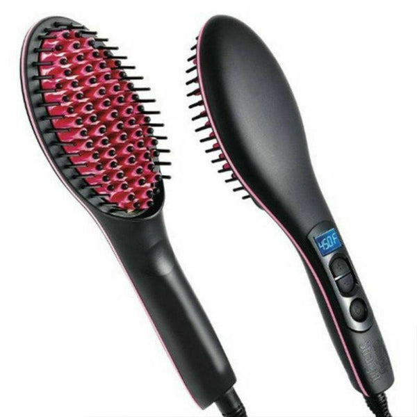 Simply Straight Ceramic Brush Hair Straightener Electric Heating Comb Magic As Seen on TV Black