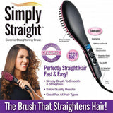 Simply Straight Ceramic Brush Hair Straightener Electric Heating Comb Magic As Seen on TV Black