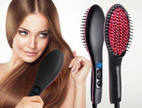 Simply Straight Ceramic Brush Hair Straightener Electric Heating Comb Magic As Seen on TV Black